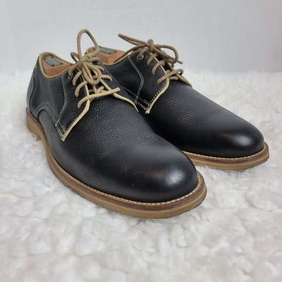 Johnston & Murphy Howell Mens Oxford Shoes Sz 9.5 Plain Toe Navy Oiled Leather - Picture 1 of 10
